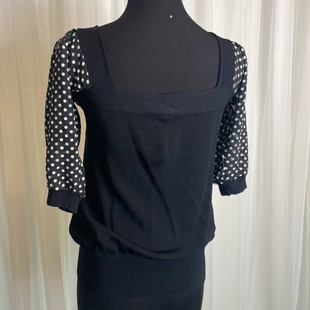 2-pc Black with white Polka dotted YUKA Blouse, size L